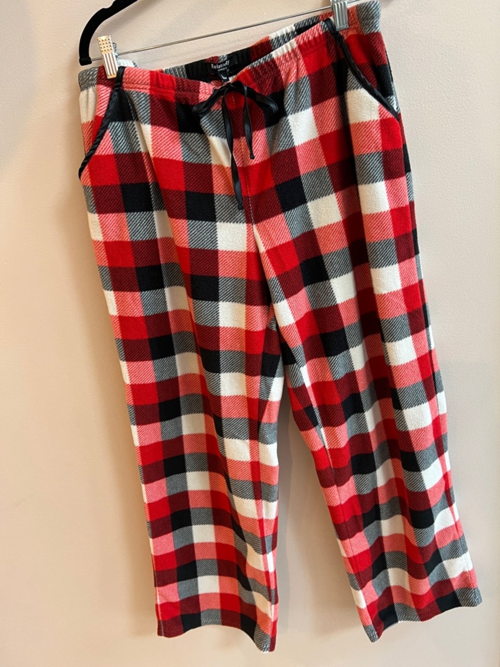 Relativity Red Black White Plaid Fleece Pajama Pants Woth Pockets Size Large